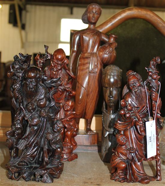 6 carved wooden figures